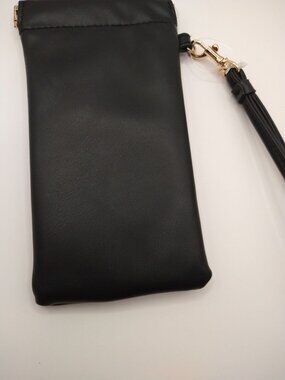Black PU Leather Eyeglass Case With Detachable Wrist Strap